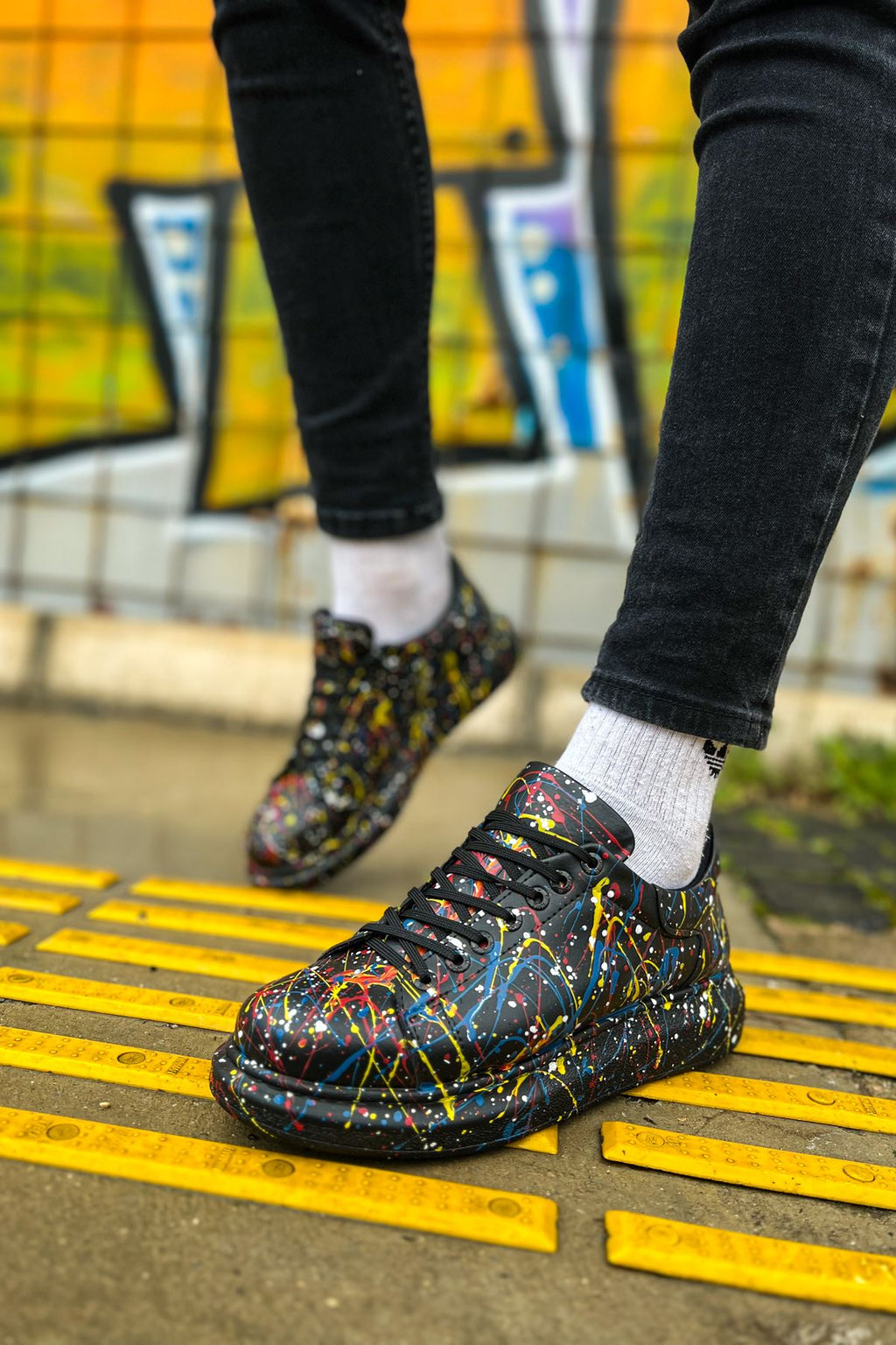 Pittura Özel Baskılı Erkek Sneaker Sarı Mavi Kırmızı