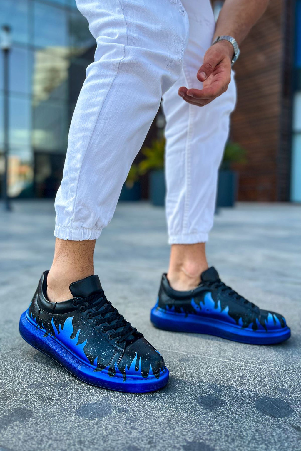 Pittura Özel Baskılı Erkek Sneaker Mavi Alev