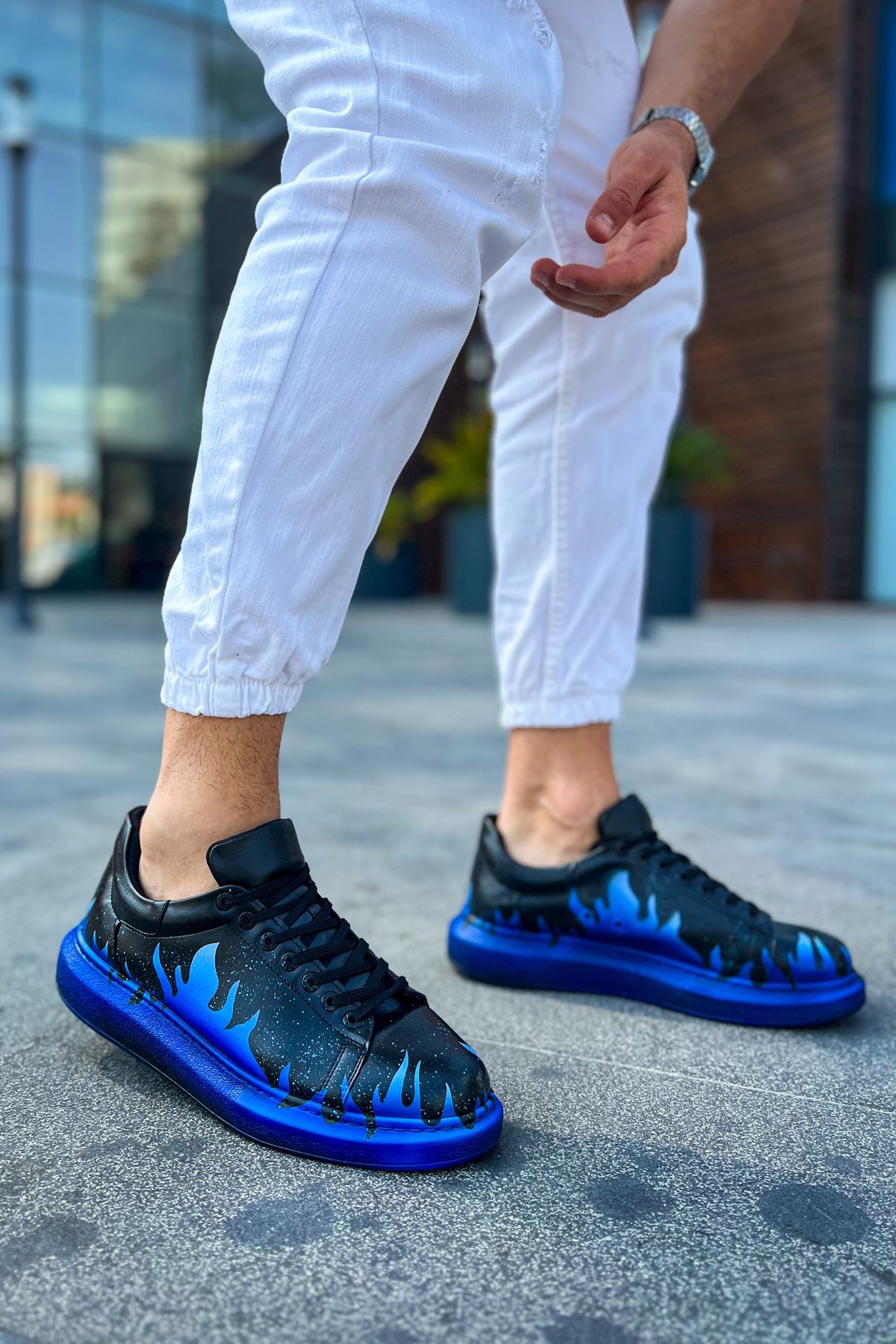 Pittura Özel Baskılı Erkek Sneaker Mavi Alev