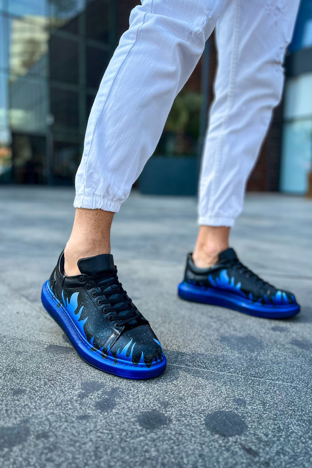 Pittura Özel Baskılı Erkek Sneaker Mavi Alev