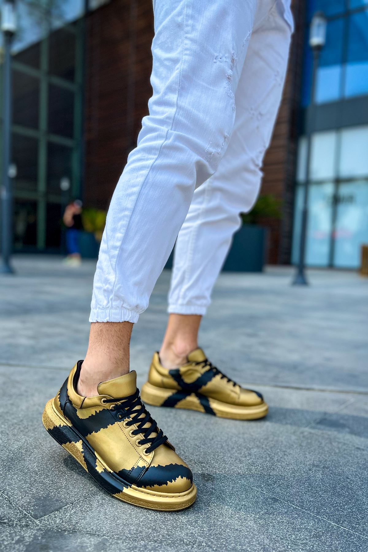 Pittura Özel Baskılı Erkek Sneaker Gold Siyah