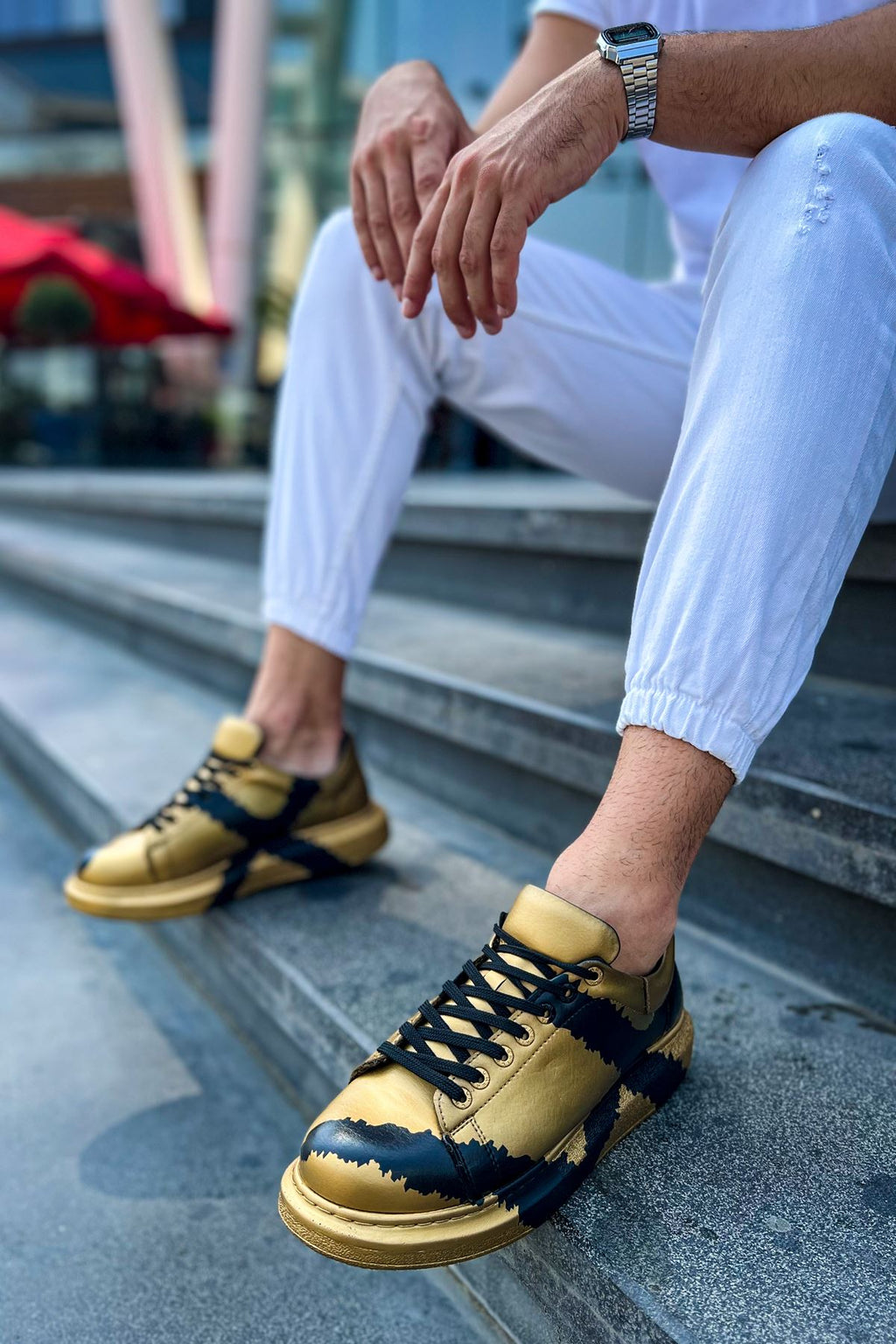 Pittura Özel Baskılı Erkek Sneaker Gold Siyah