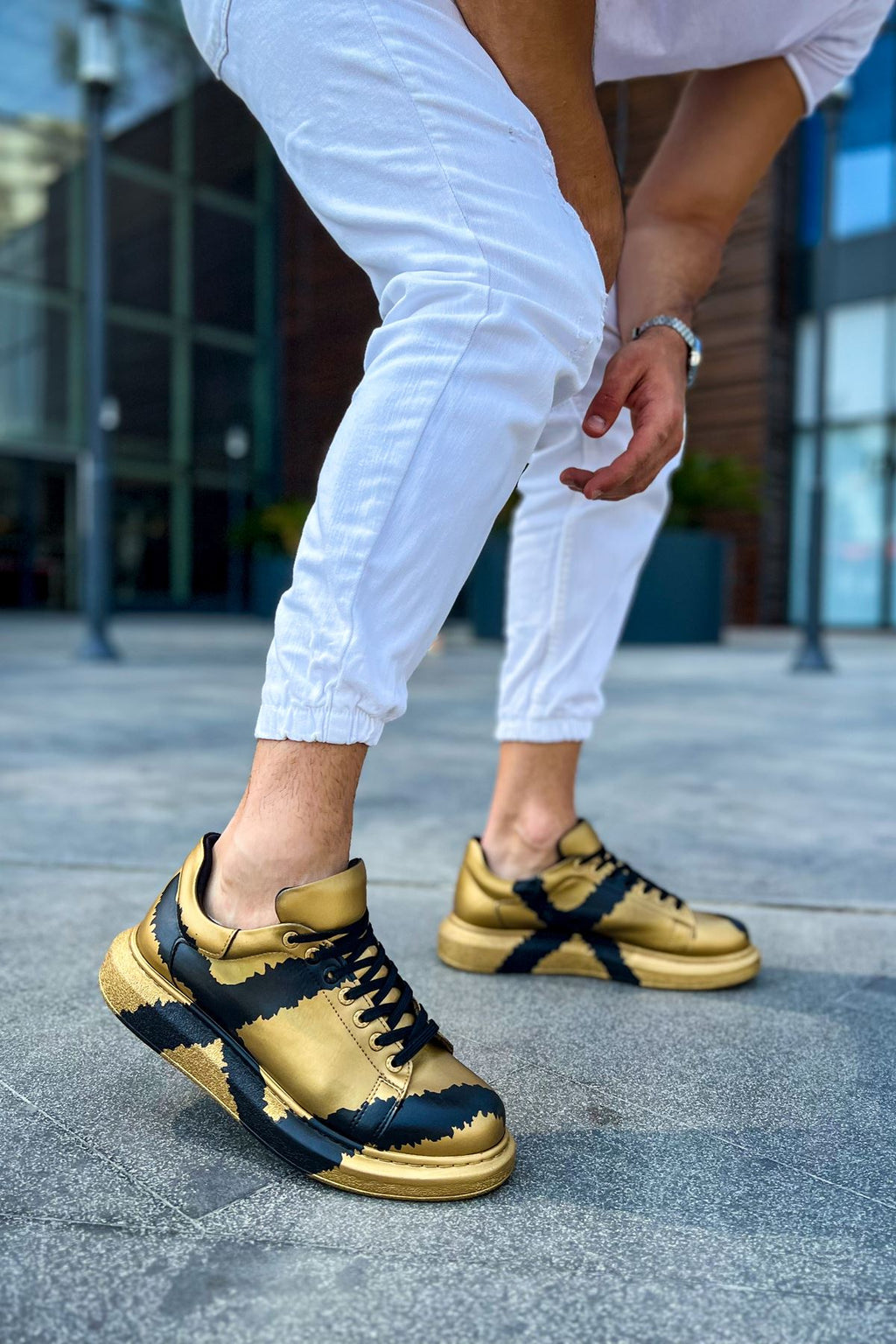 Pittura Özel Baskılı Erkek Sneaker Gold Siyah