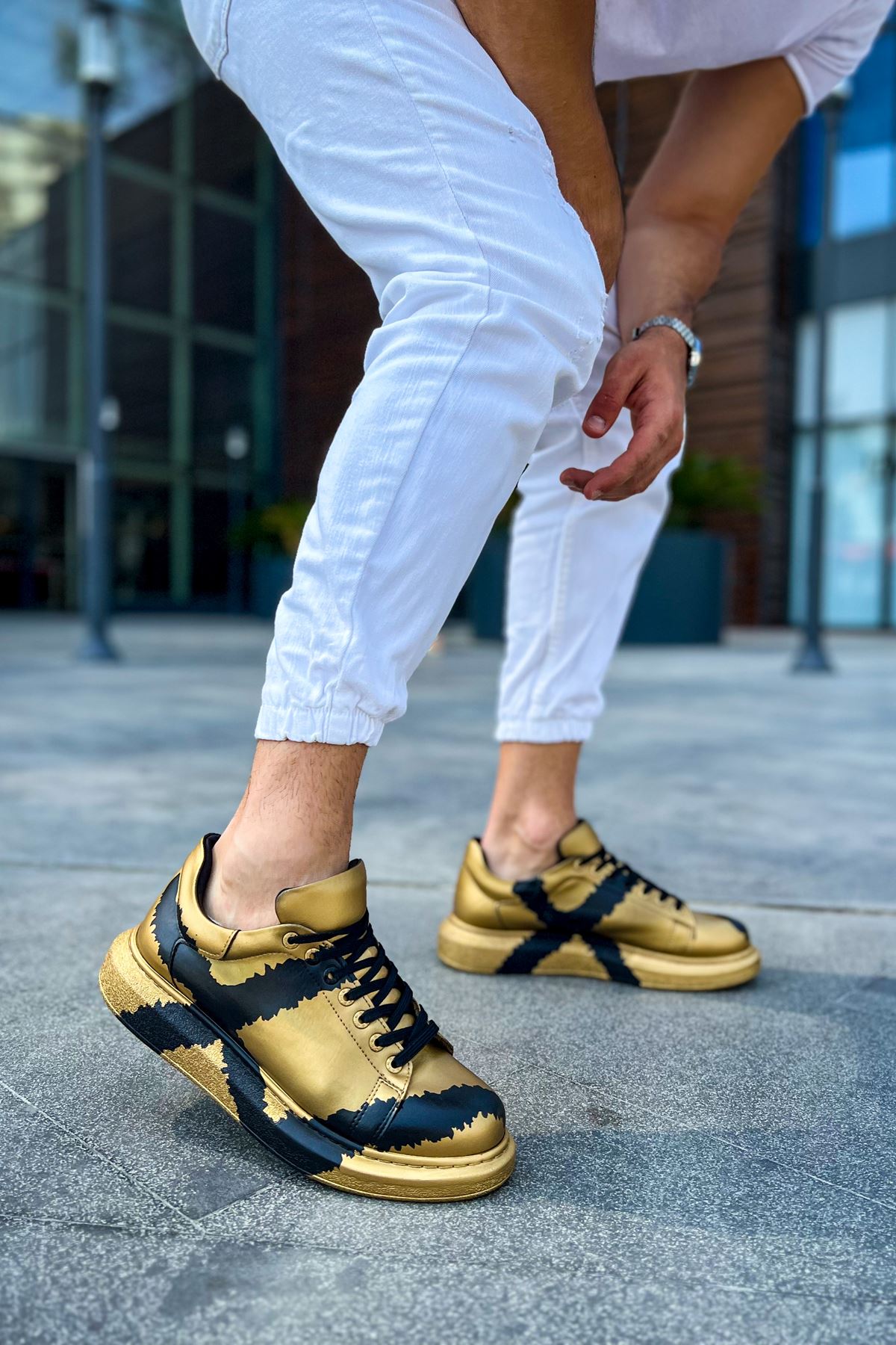 Pittura Özel Baskılı Erkek Sneaker Gold Siyah