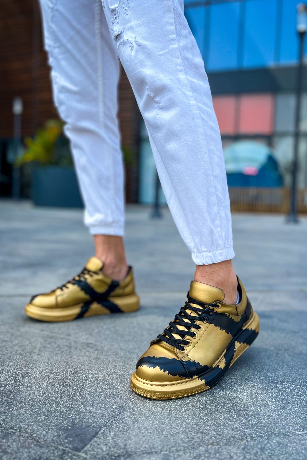 Pittura Özel Baskılı Erkek Sneaker Gold Siyah