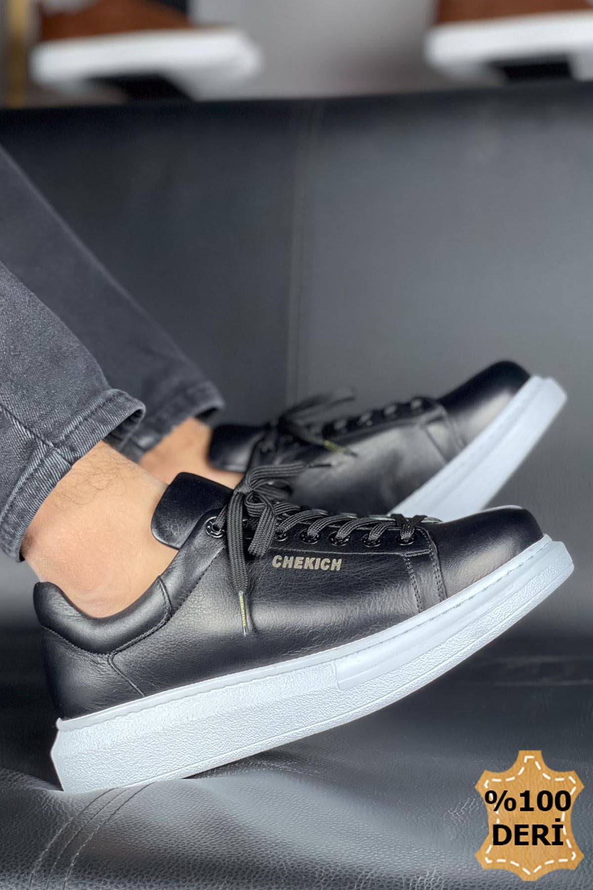Hakiki Deri Premium Erkek Ayakkabı Siyah Beyaz