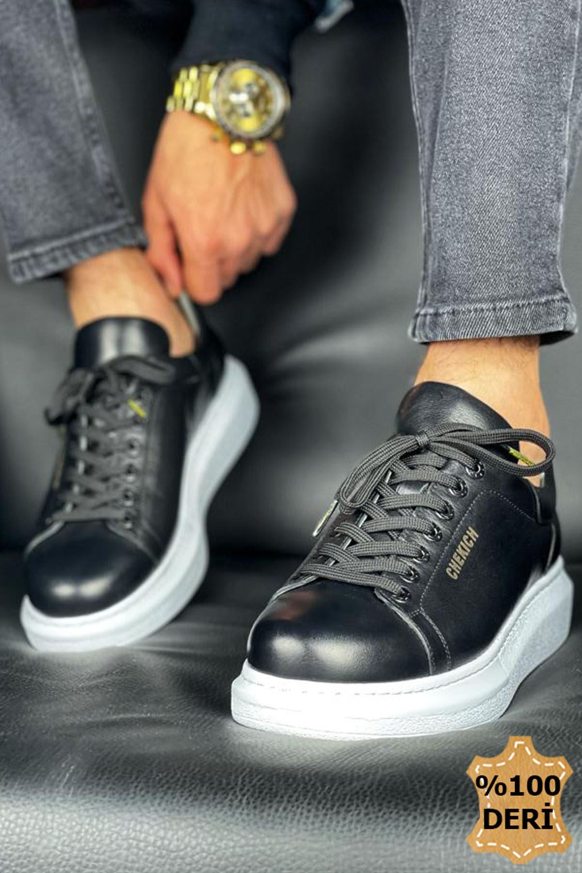 Hakiki Deri Premium Erkek Ayakkabı Siyah Beyaz