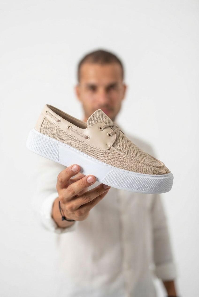 ZRC2602 - Premium Triko Erkek Bağcıklı Loafer Bej