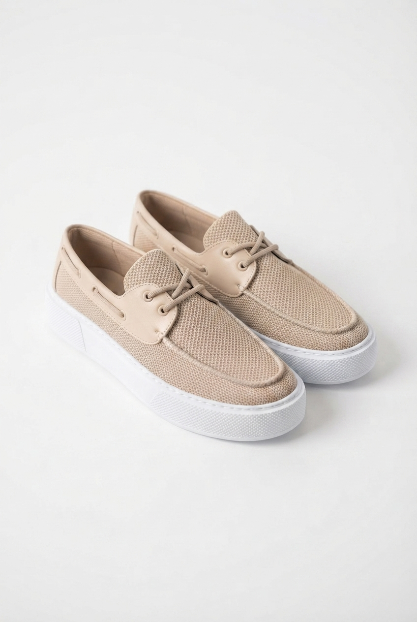 ZRC2602 - Premium Triko Erkek Bağcıklı Loafer Bej