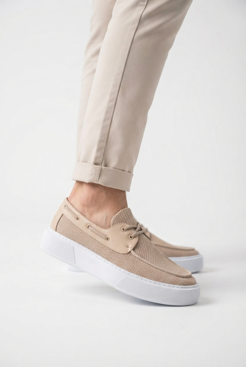 ZRC2602 - Premium Triko Erkek Bağcıklı Loafer Bej