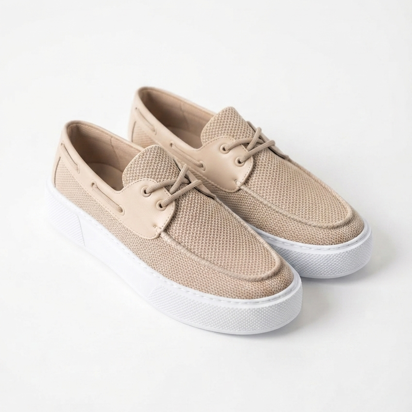 ZRC2602 - Premium Triko Erkek Bağcıklı Loafer Bej