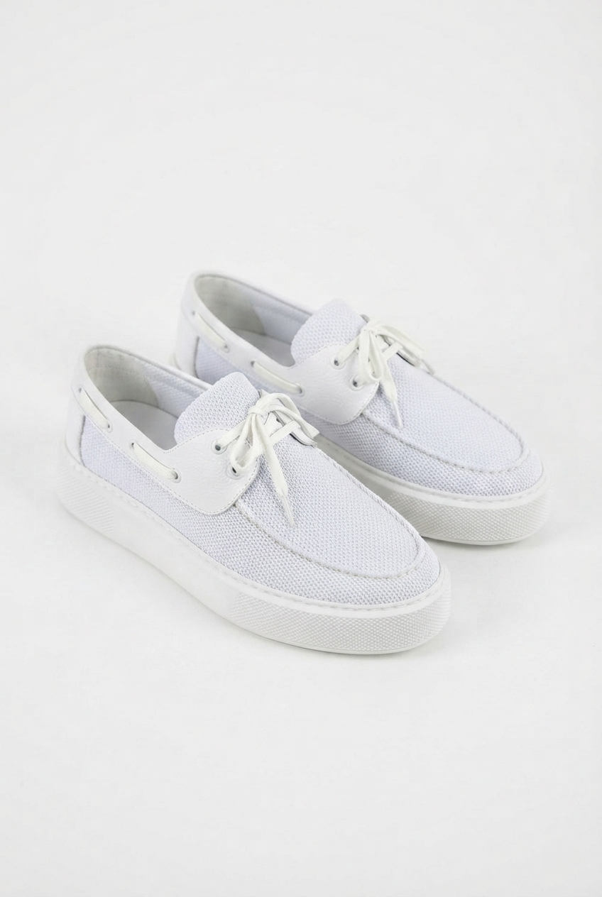 ZRC2602 - Premium Triko Erkek Bağcıklı Loafer Beyaz