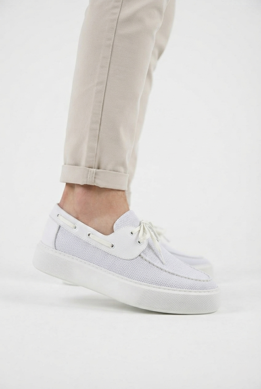 ZRC2602 - Premium Triko Erkek Bağcıklı Loafer Beyaz