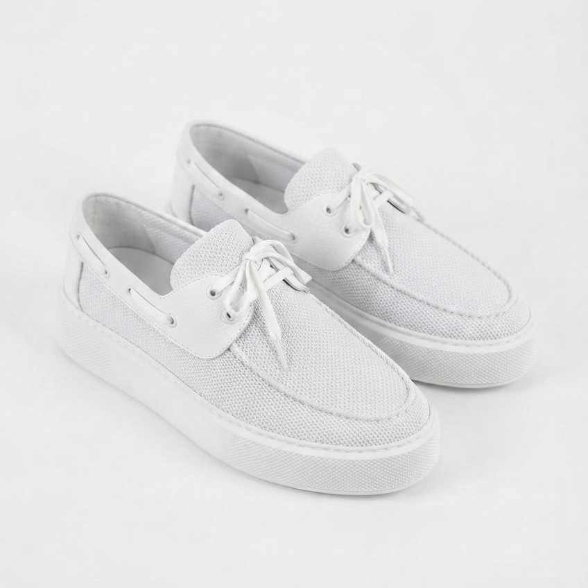 ZRC2602 - Premium Triko Erkek Bağcıklı Loafer Beyaz