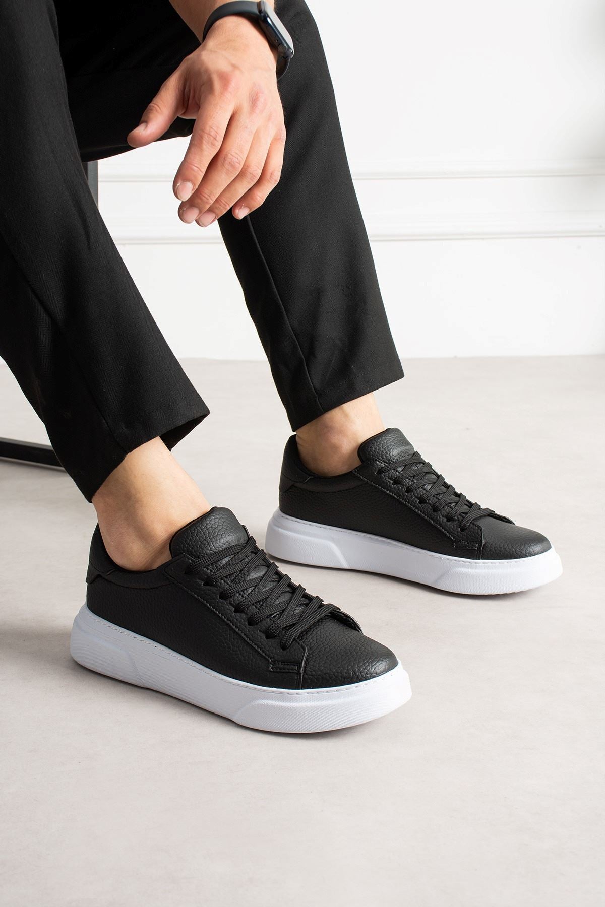 Focus Yüksek Kalite Bağcıklı Erkek Sneaker Siyah Beyaz