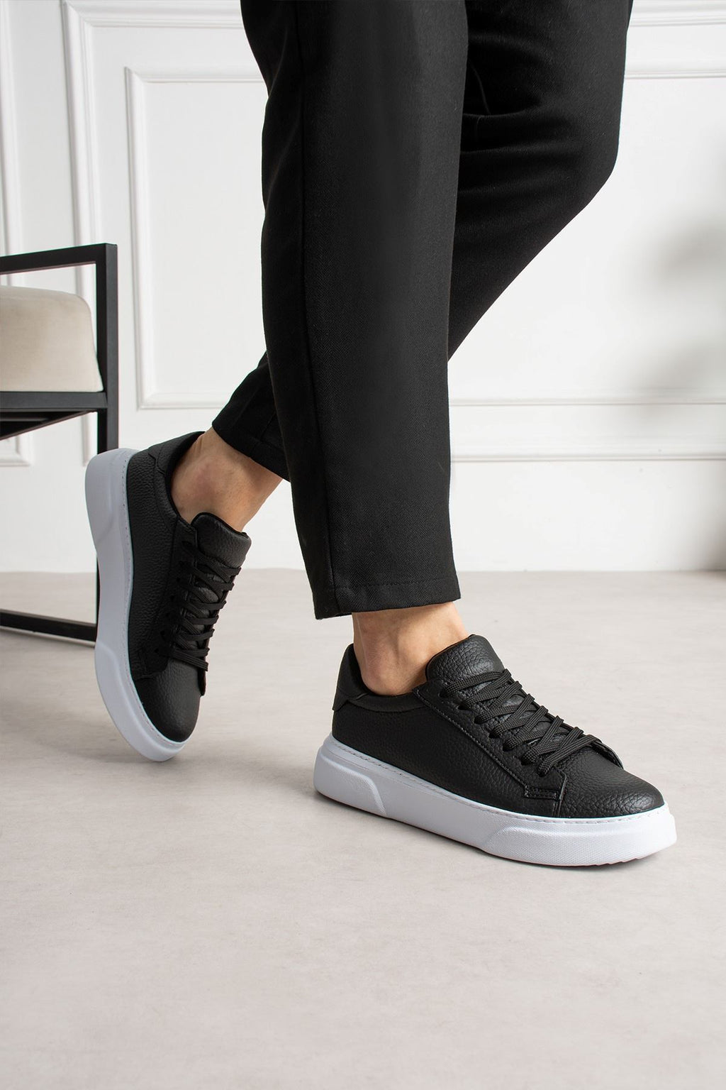 Focus Yüksek Kalite Bağcıklı Erkek Sneaker Siyah Beyaz