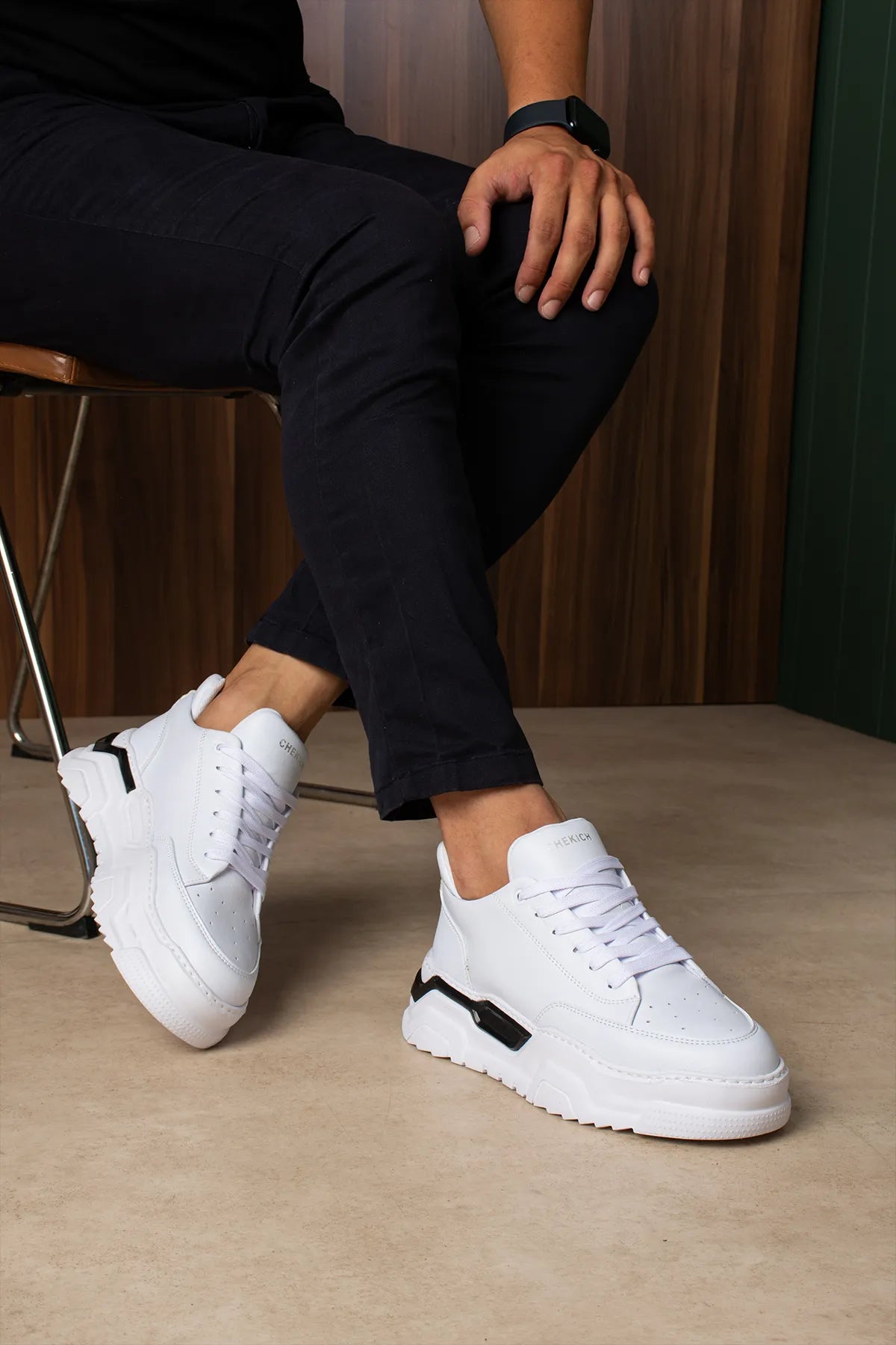 ZRC2615 - Premium Kalite Zyrox 5.5 cm Kalın Taban Erkek Sneakers Beyaz