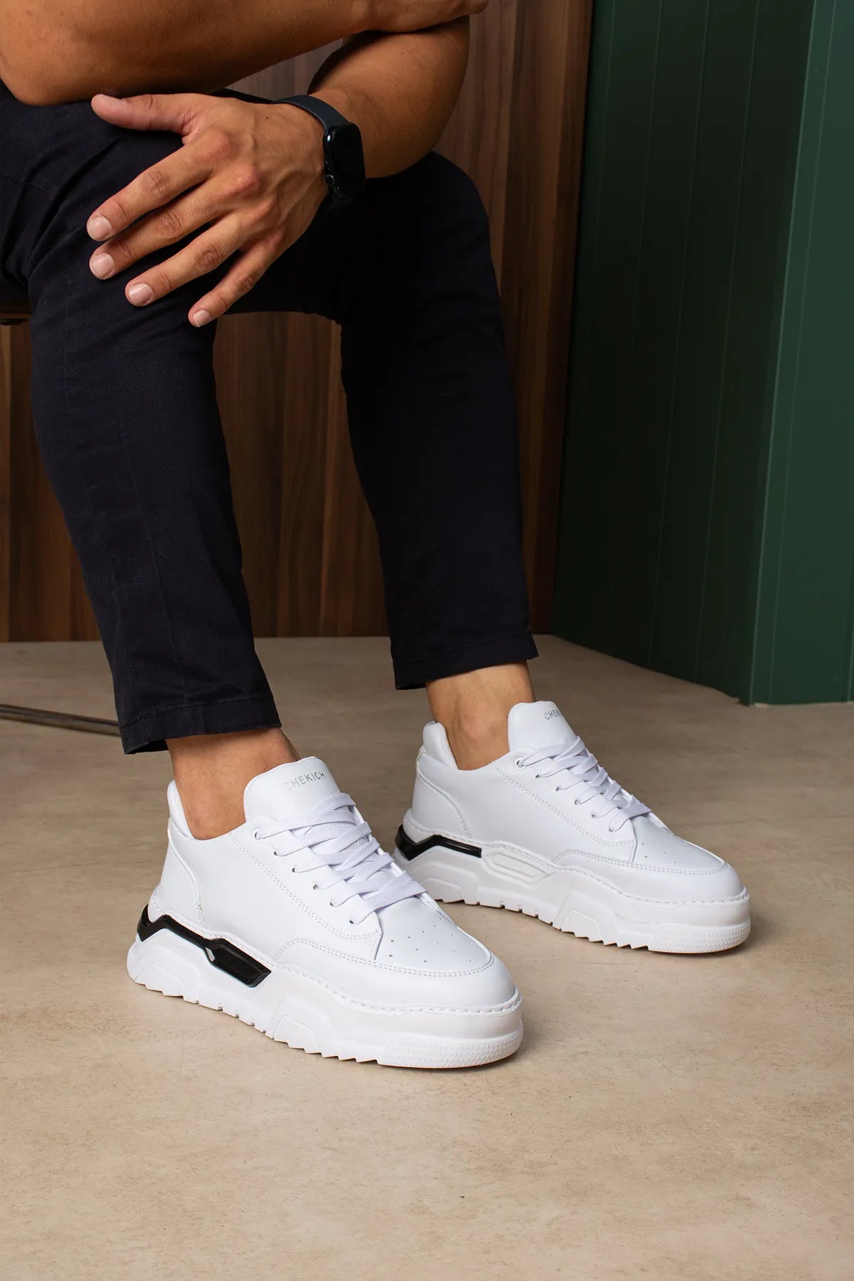 ZRC2615 - Premium Kalite Zyrox 5.5 cm Kalın Taban Erkek Sneakers Beyaz