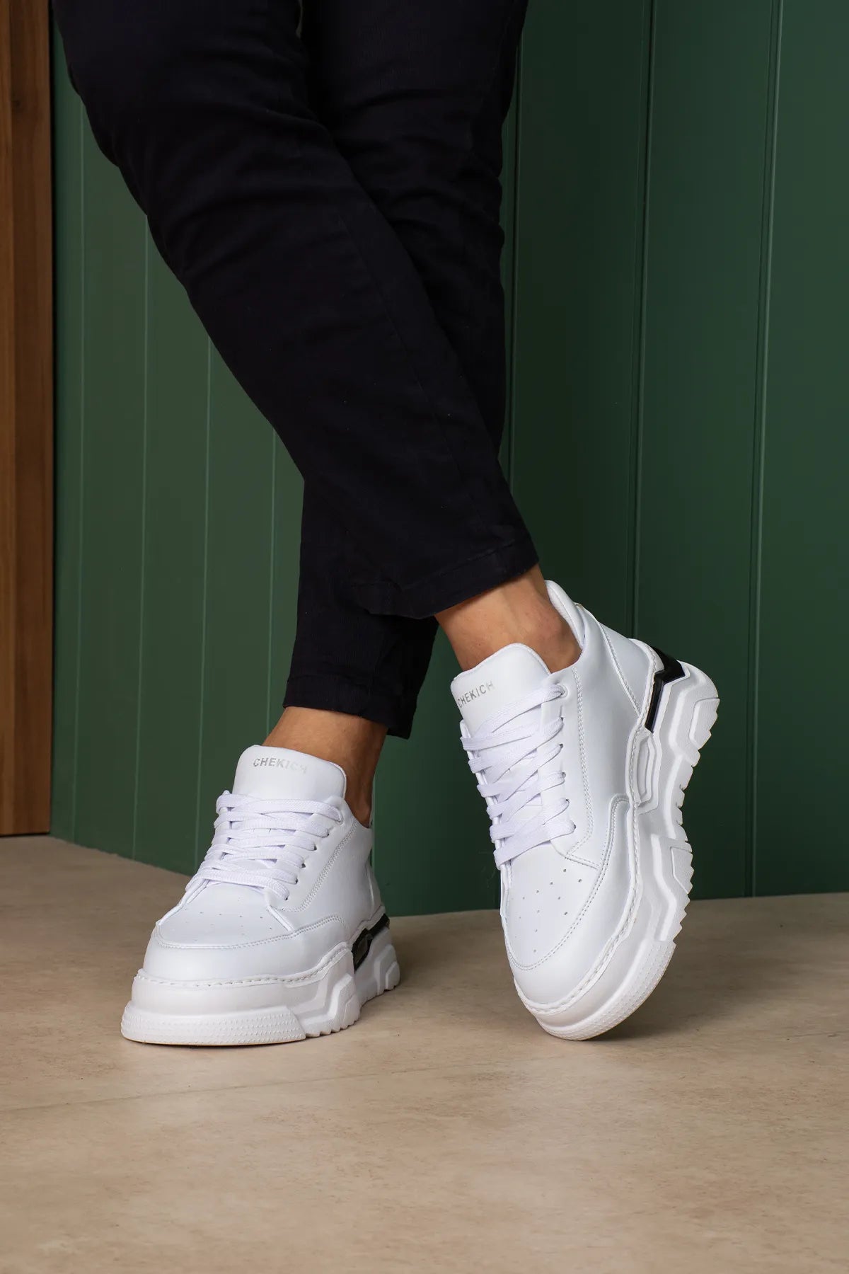ZRC2615 - Premium Kalite Zyrox 5.5 cm Kalın Taban Erkek Sneakers Beyaz