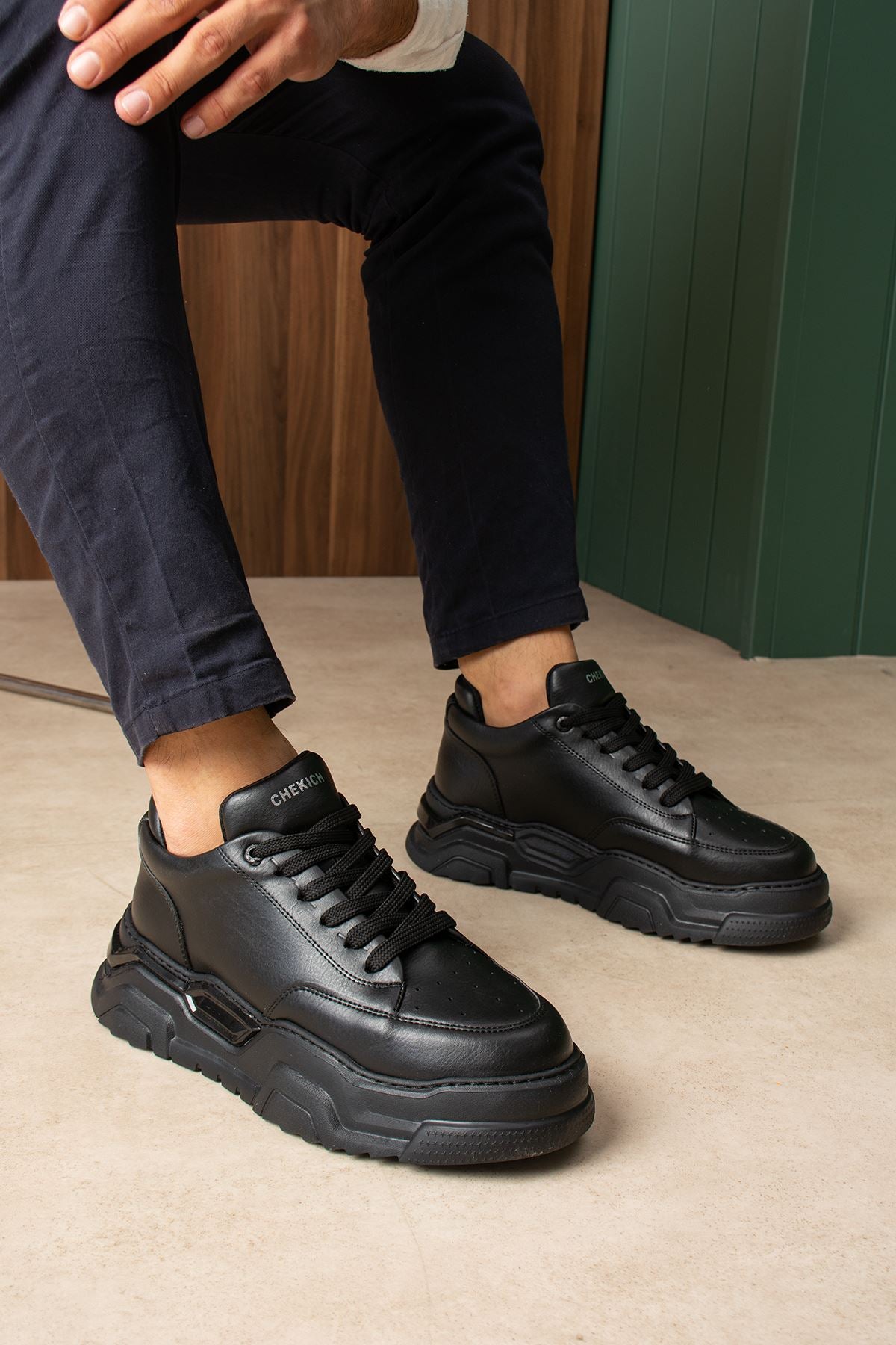 ZRC2615 - Premium Kalite Zyrox 5.5 cm Kalın Taban Erkek Sneakers Siyah
