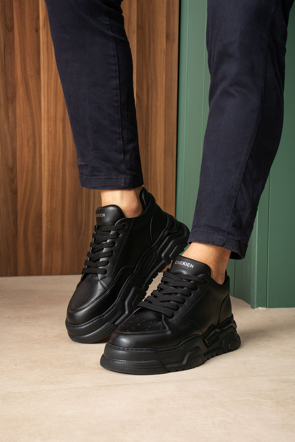 ZRC2615 - Premium Kalite Zyrox 5.5 cm Kalın Taban Erkek Sneakers Siyah