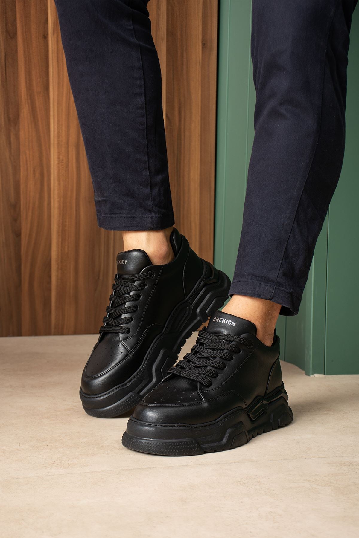ZRC2615 - Premium Kalite Zyrox 5.5 cm Kalın Taban Erkek Sneakers Siyah