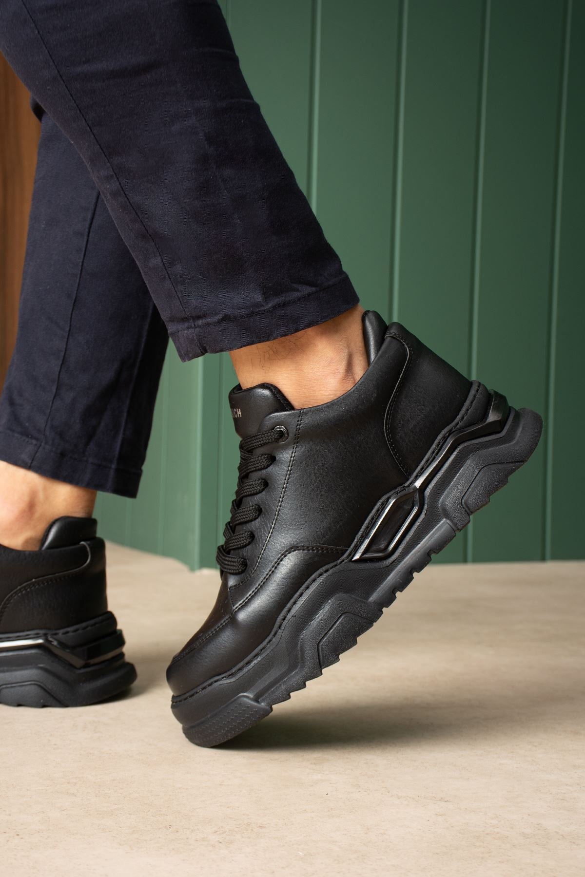 ZRC2615 - Premium Kalite Zyrox 5.5 cm Kalın Taban Erkek Sneakers Siyah