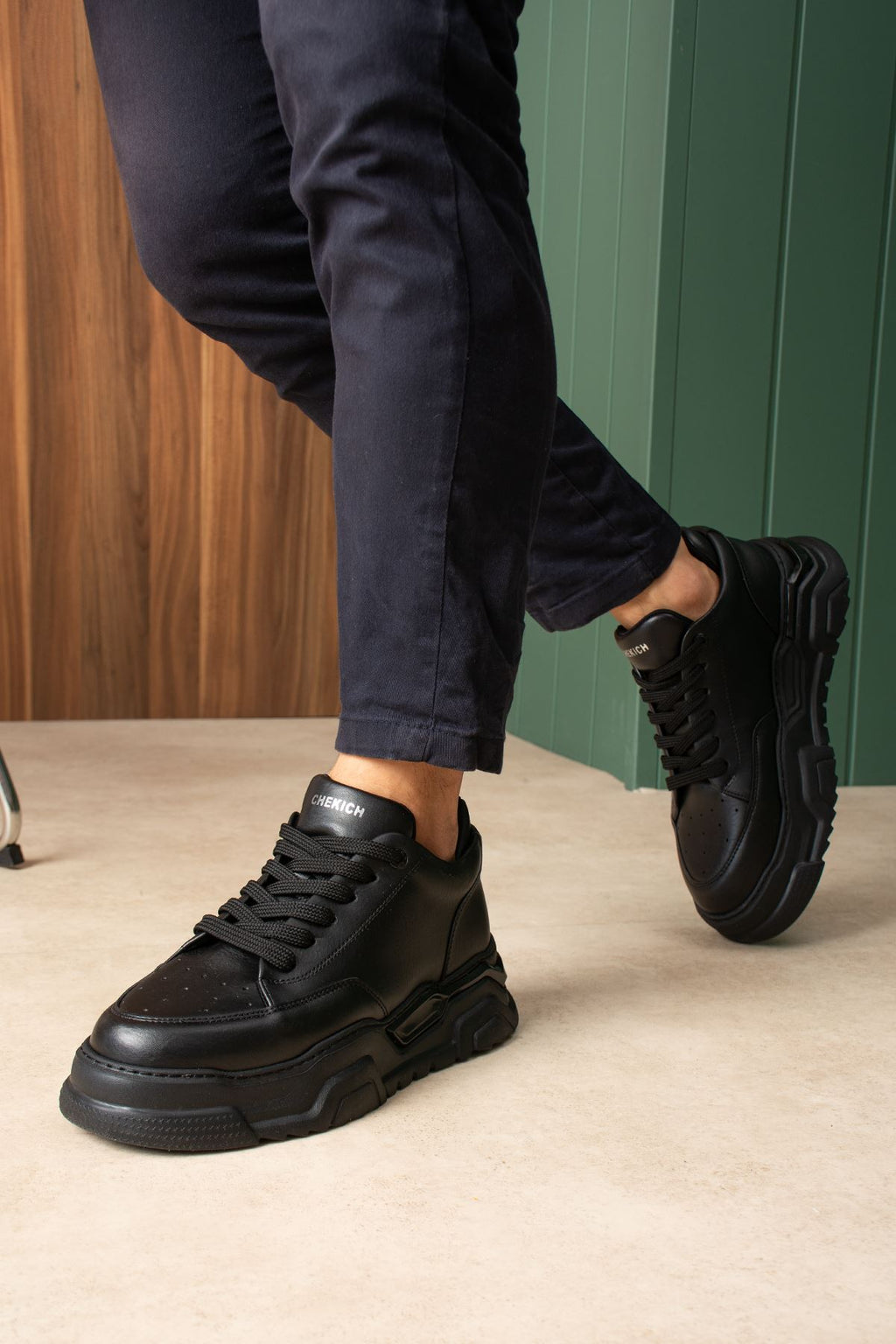 ZRC2615 - Premium Kalite Zyrox 5.5 cm Kalın Taban Erkek Sneakers Siyah
