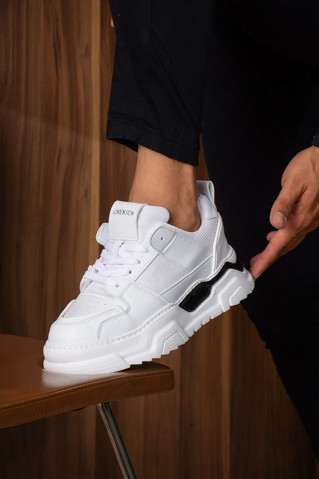 ZRC2617 - Premium Yüksek Kalite 5.5 cm Kalın Taban Erkek Sneaker Beyaz