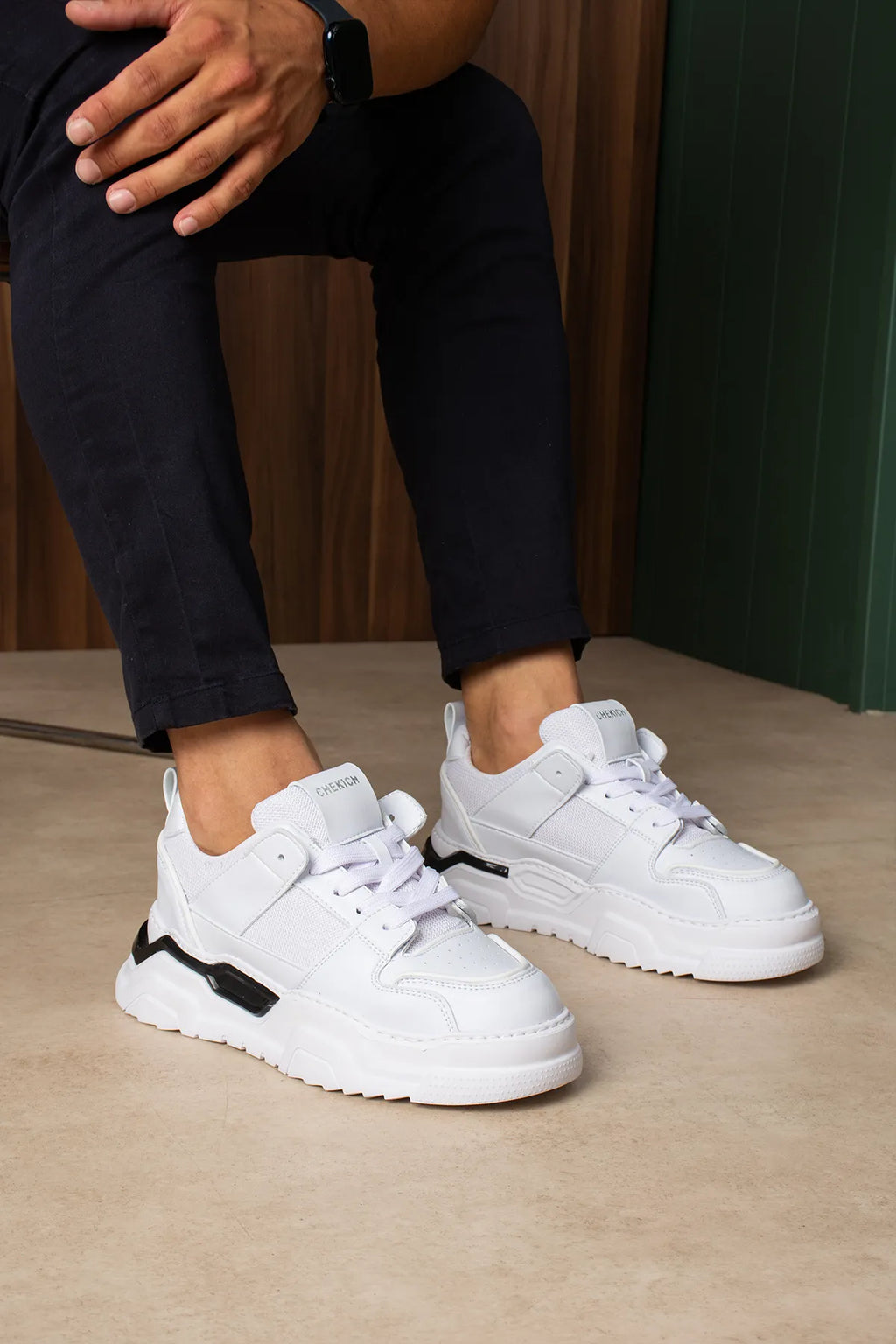 ZRC2617 - Premium Yüksek Kalite 5.5 cm Kalın Taban Erkek Sneaker Beyaz