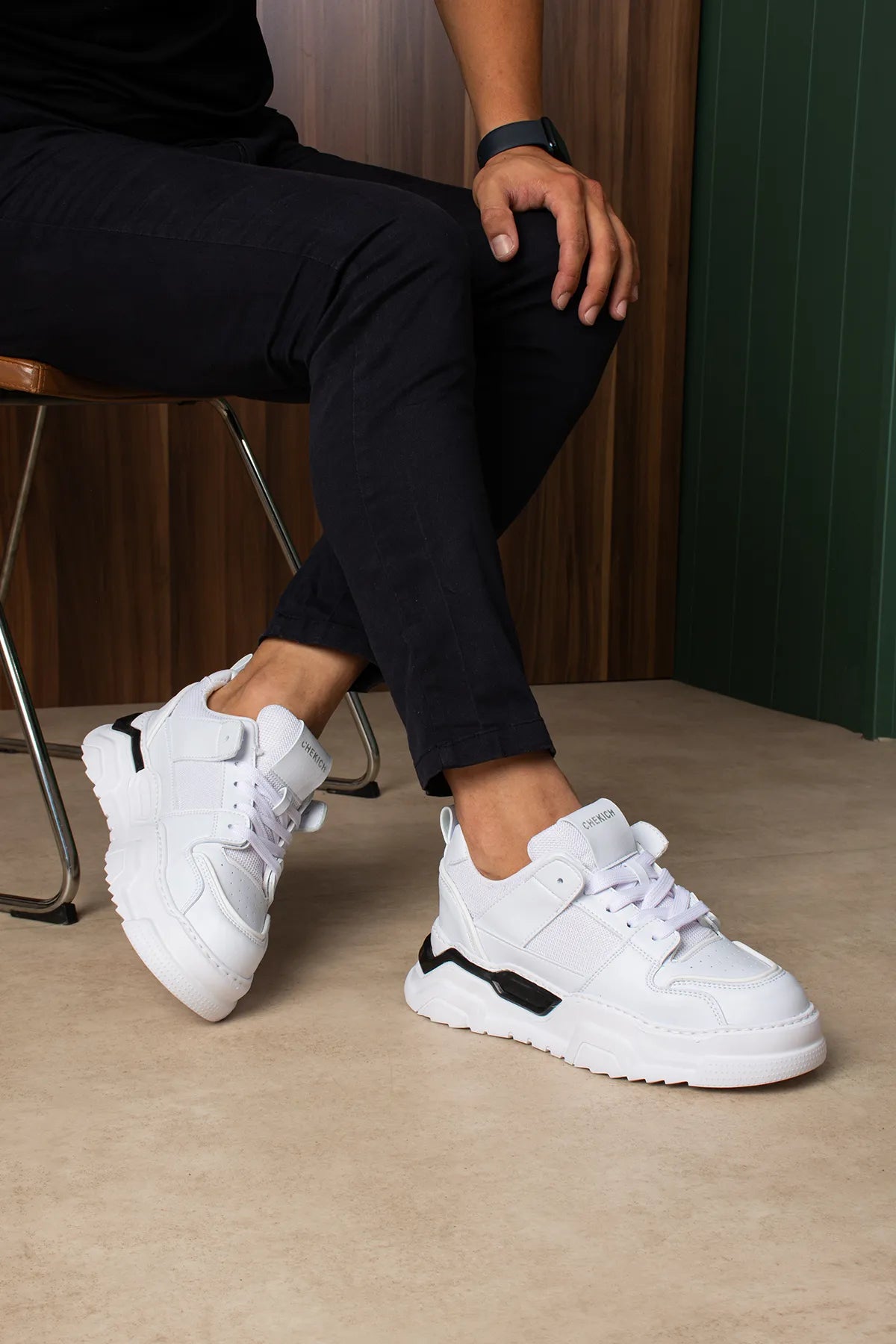 ZRC2617 - Premium Yüksek Kalite 5.5 cm Kalın Taban Erkek Sneaker Beyaz