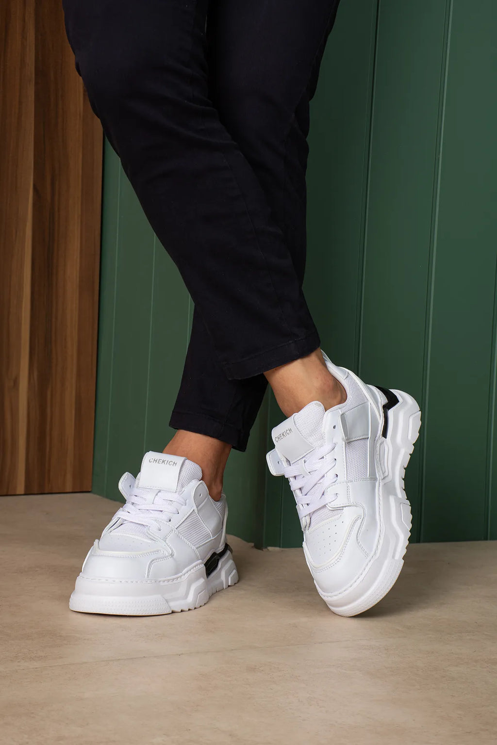 ZRC2617 - Premium Yüksek Kalite 5.5 cm Kalın Taban Erkek Sneaker Beyaz