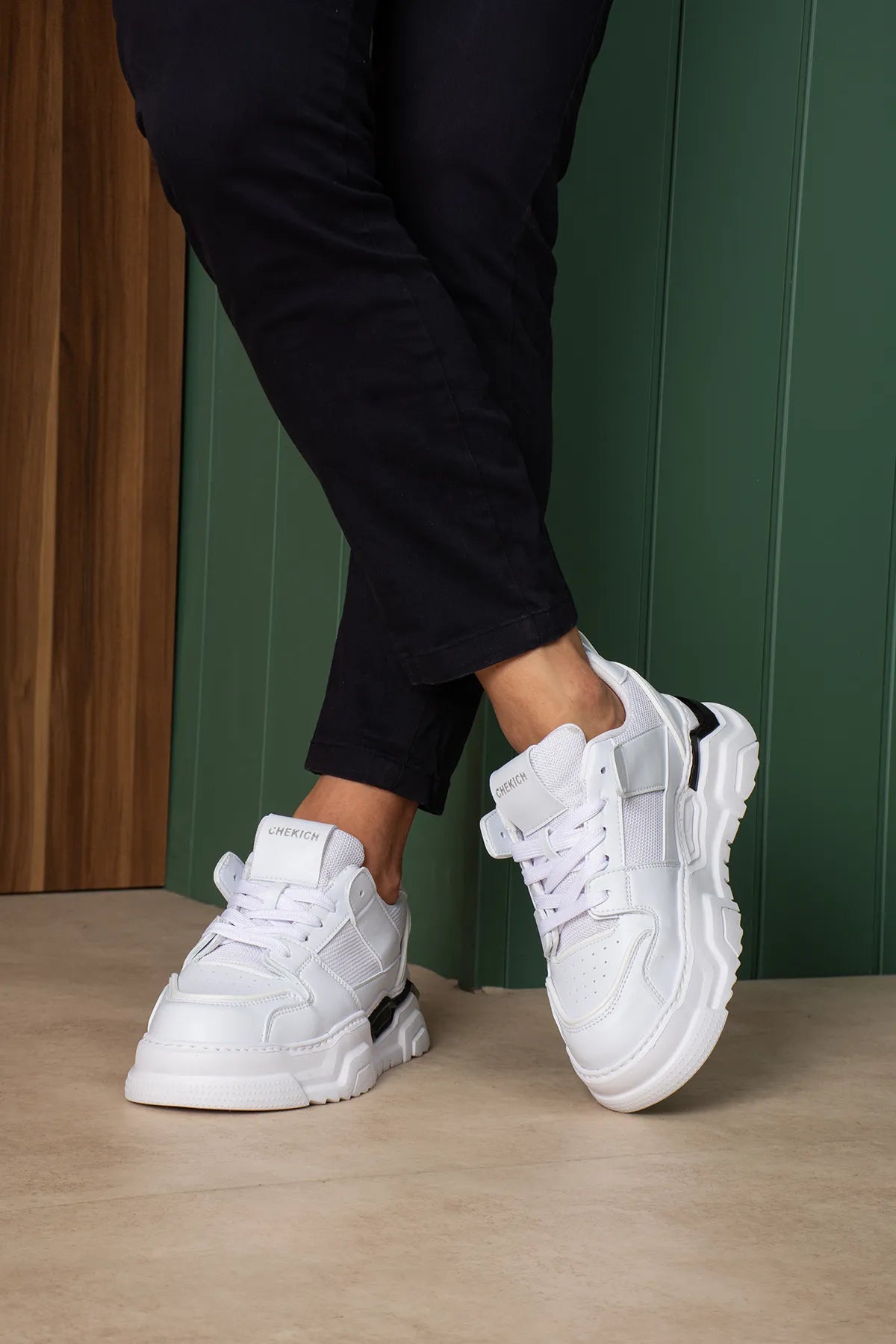 ZRC2617 - Premium Yüksek Kalite 5.5 cm Kalın Taban Erkek Sneaker Beyaz