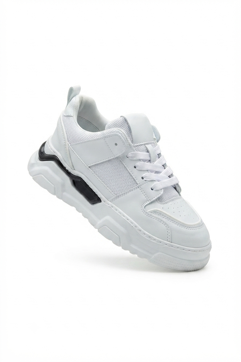 ZRC2617 - Premium Yüksek Kalite 5.5 cm Kalın Taban Erkek Sneaker Beyaz