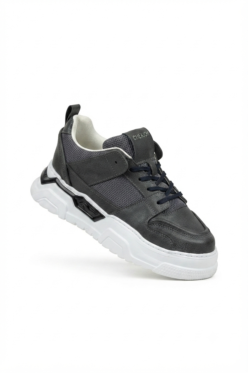 ZRC2617 - Premium Yüksek Kalite 5.5 cm Kalın Taban Erkek Sneaker Gri