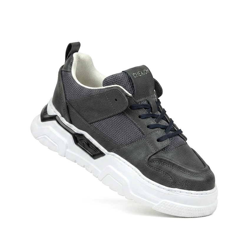 ZRC2617 - Premium Yüksek Kalite 5.5 cm Kalın Taban Erkek Sneaker Gri