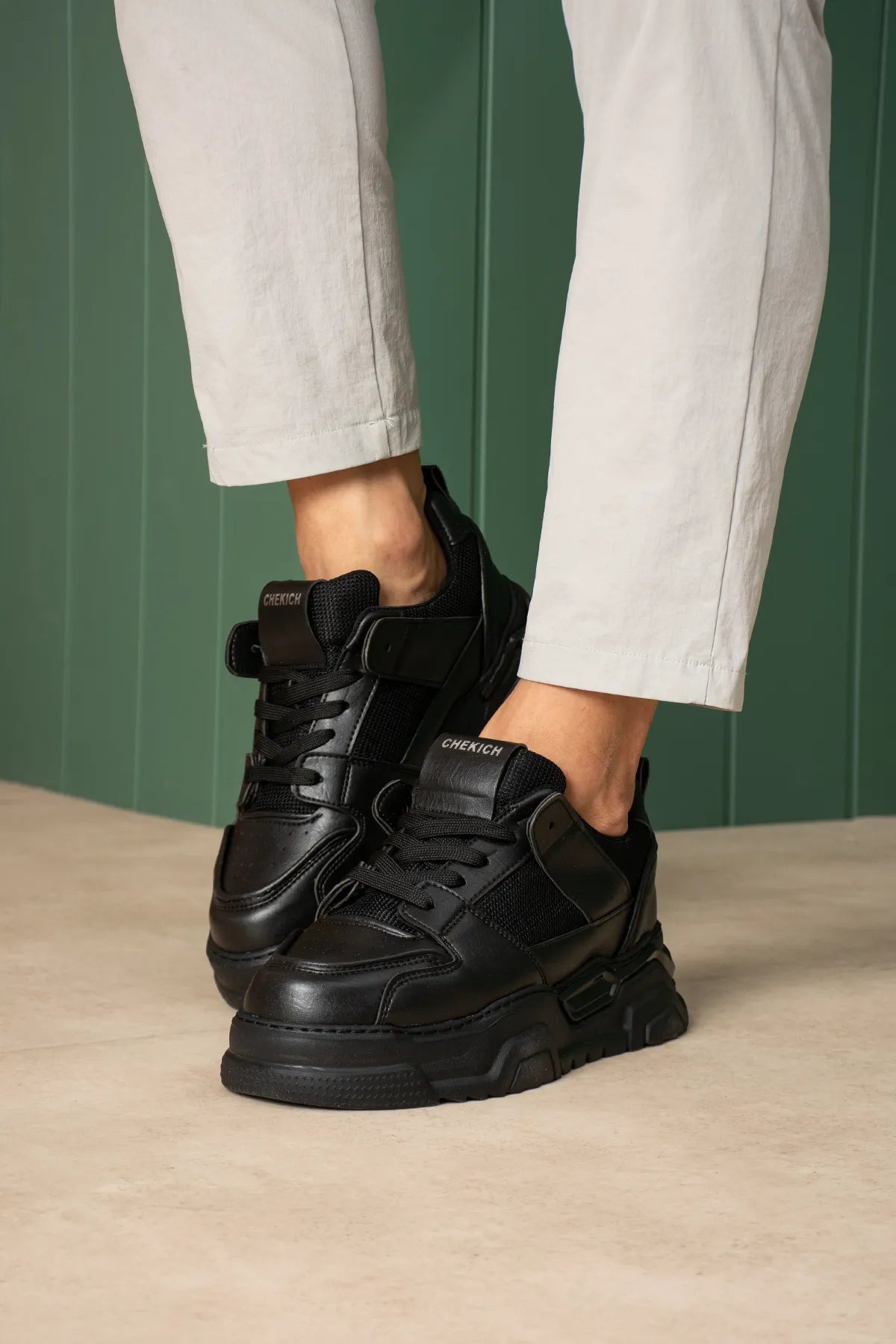 ZRC2617 - Premium Yüksek Kalite 5.5 cm Kalın Taban Erkek Sneaker Siyah