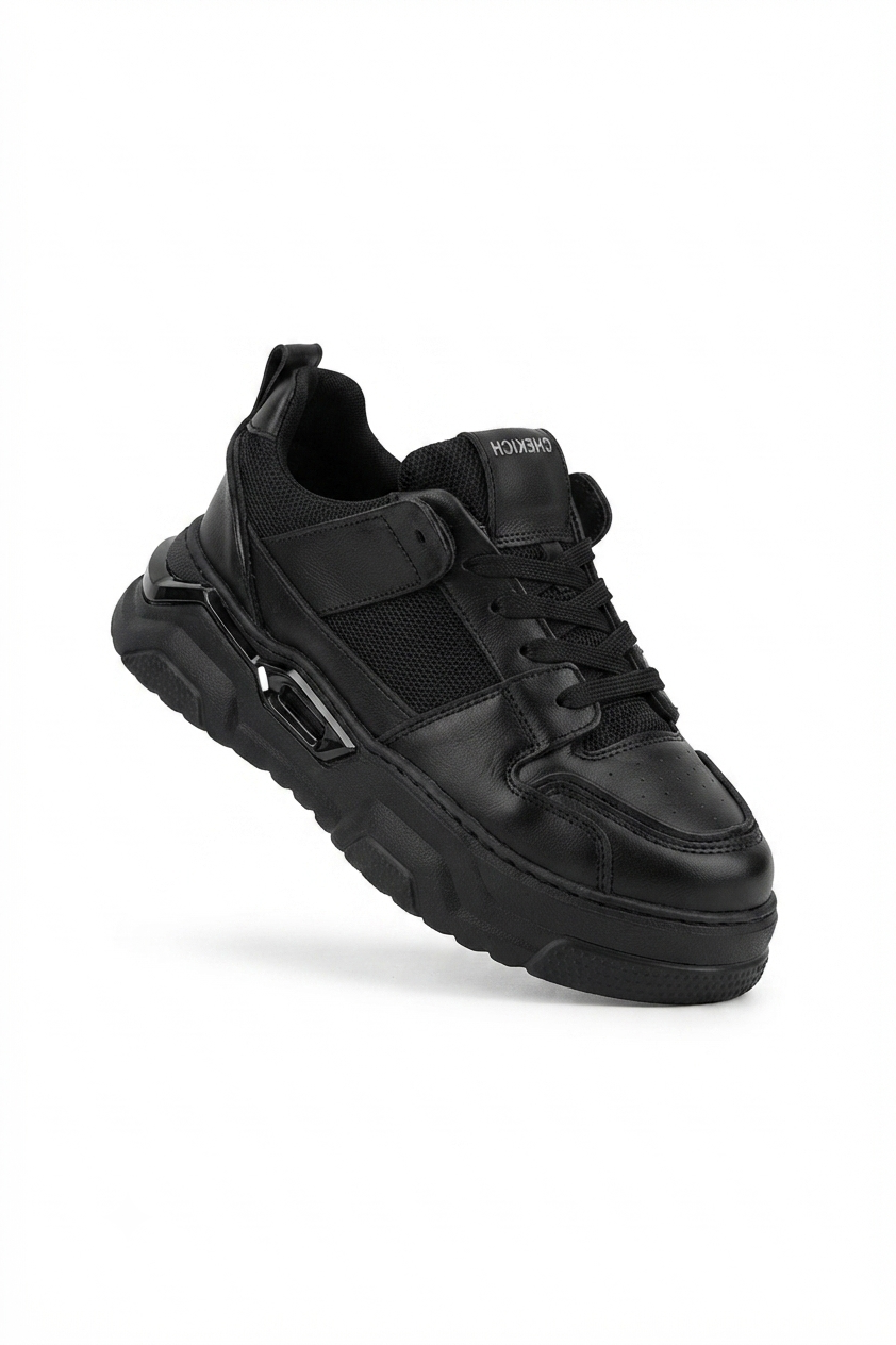 ZRC2617 - Premium Yüksek Kalite 5.5 cm Kalın Taban Erkek Sneaker Siyah