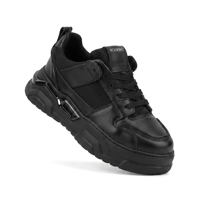 ZRC2617 - Premium Yüksek Kalite 5.5 cm Kalın Taban Erkek Sneaker Siyah