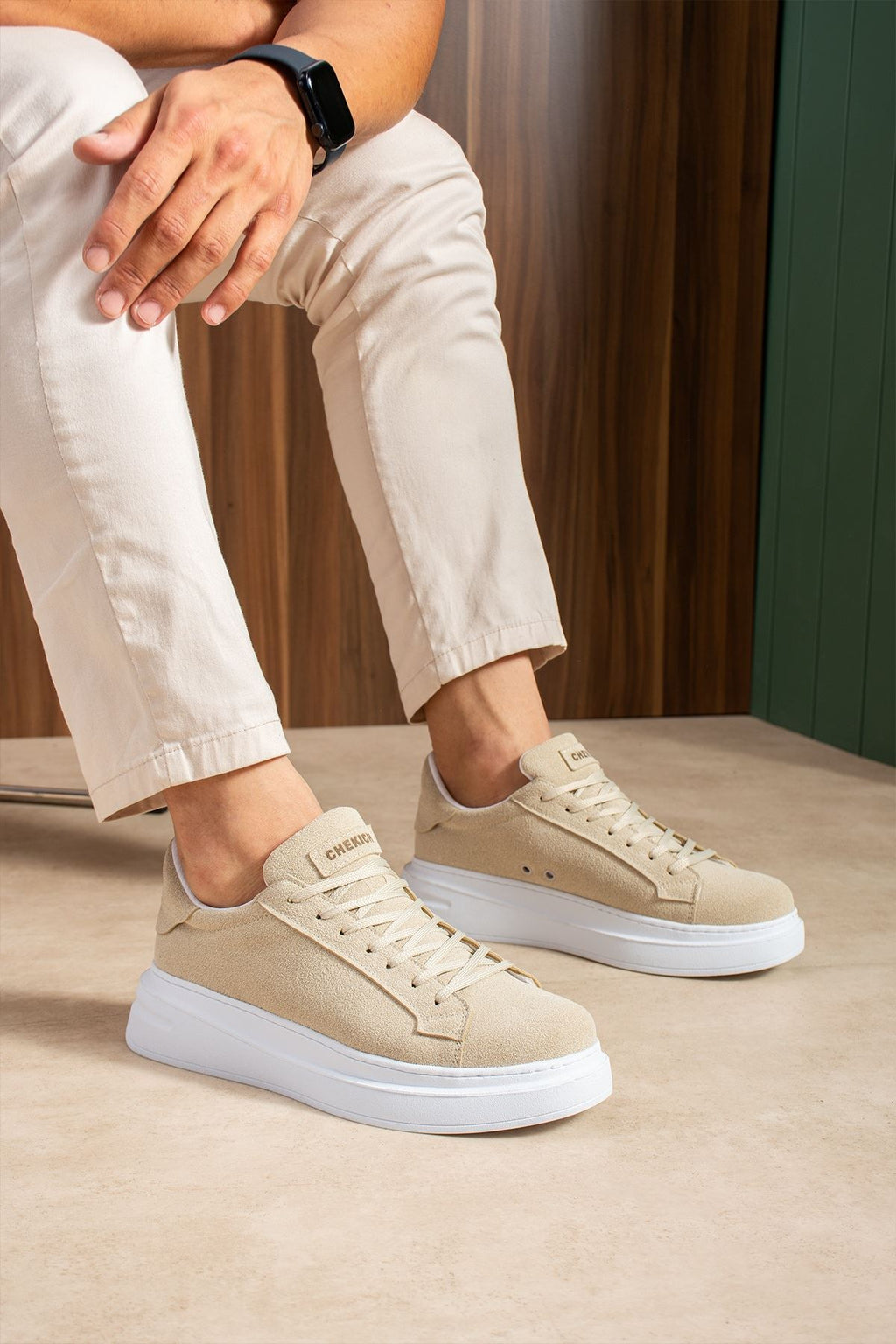 ZRC2623 - Yüksek Kalite Luxen Kalın Taban Süet Erkek Sneaker Bej