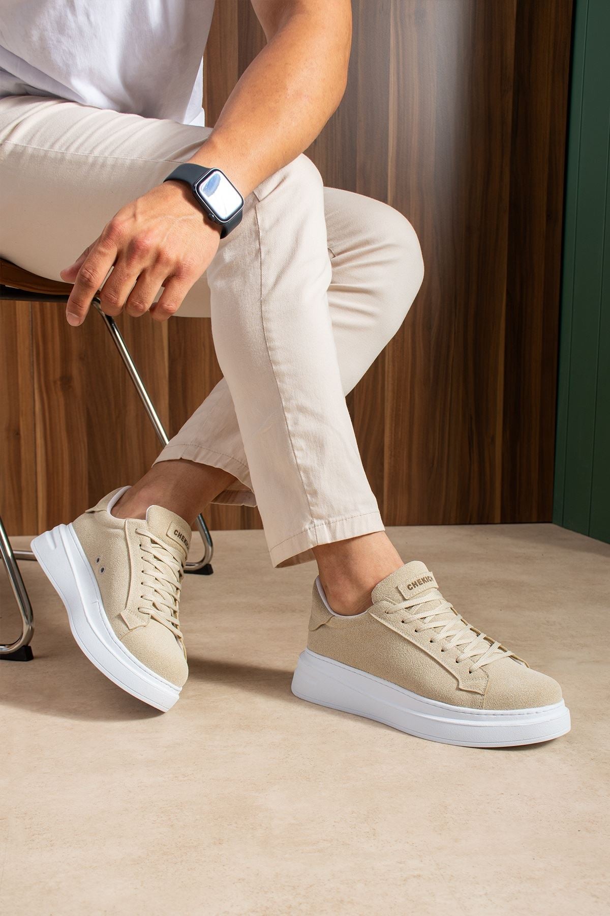 ZRC2623 - Yüksek Kalite Luxen Kalın Taban Süet Erkek Sneaker Bej