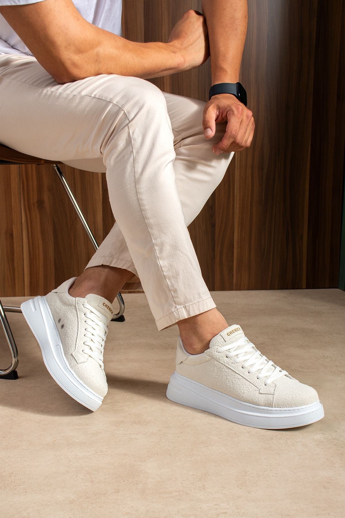 ZRC2623 - Yüksek Kalite Luxen Kalın Taban Süet Erkek Sneaker Beyaz