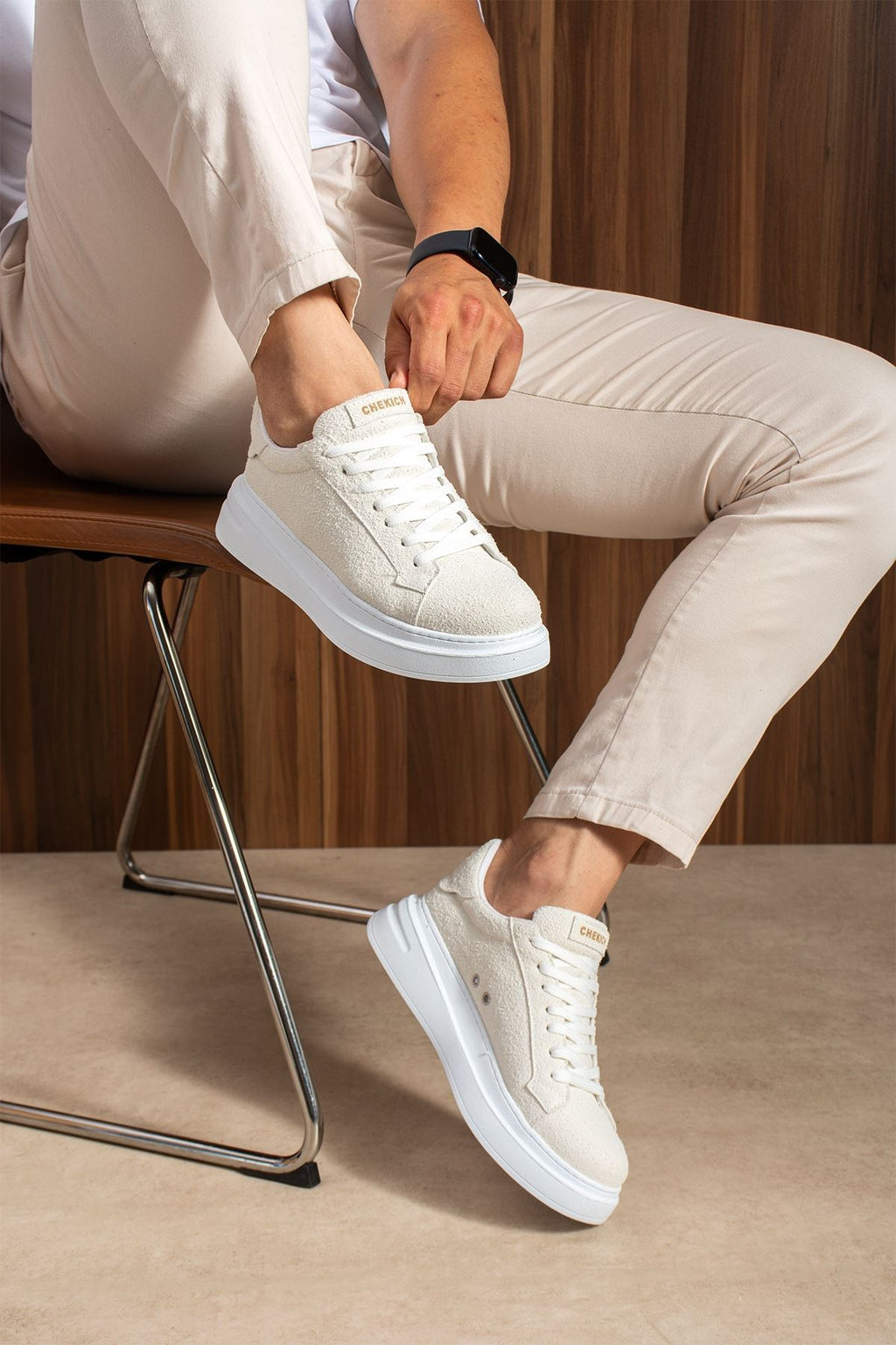 ZRC2623 - Yüksek Kalite Luxen Kalın Taban Süet Erkek Sneaker Beyaz