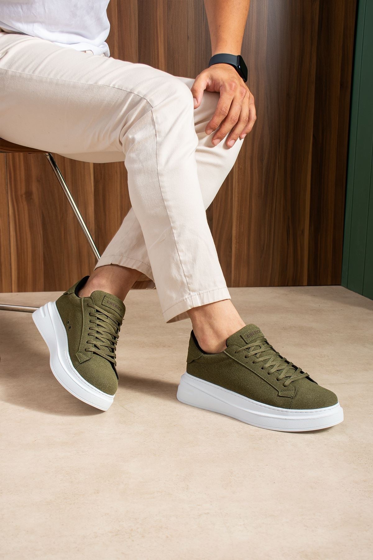 ZRC2623 - Yüksek Kalite Luxen Kalın Taban Süet Erkek Sneaker Haki
