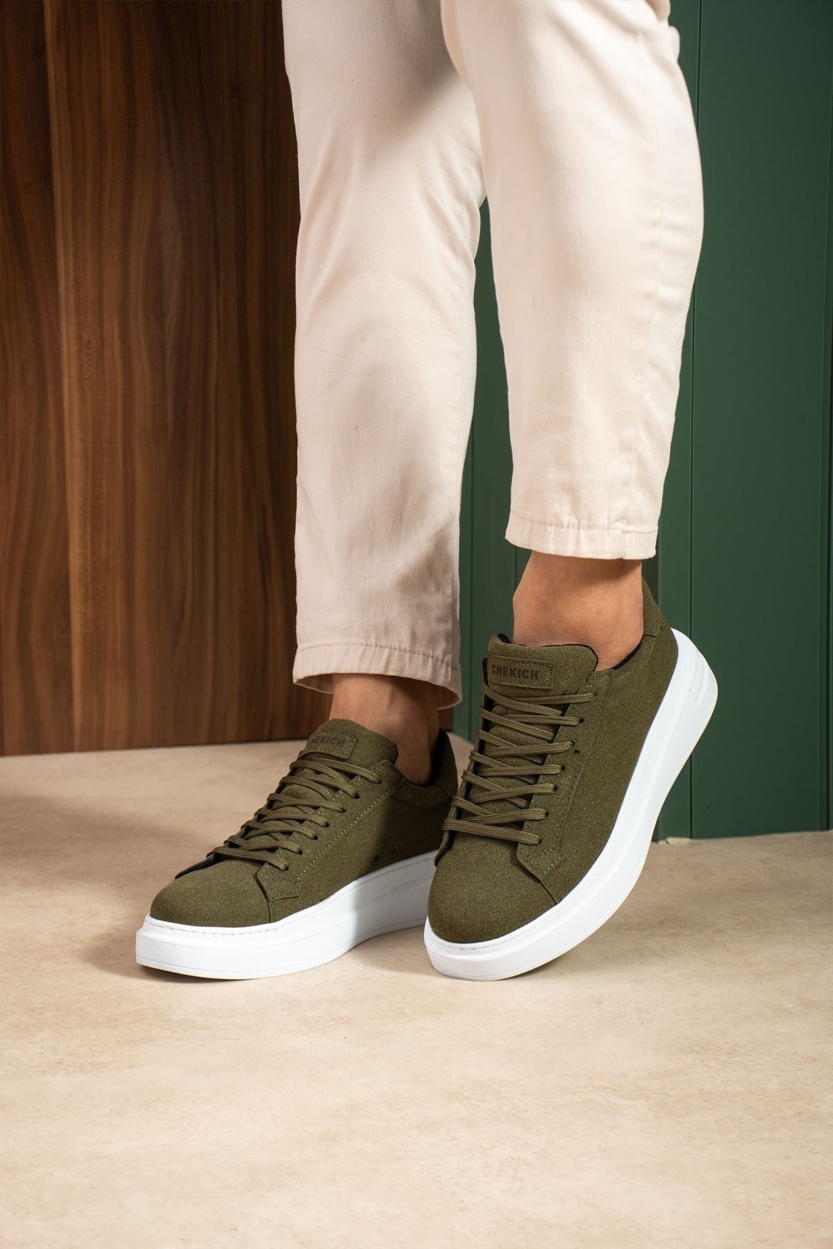 ZRC2623 - Yüksek Kalite Luxen Kalın Taban Süet Erkek Sneaker Haki