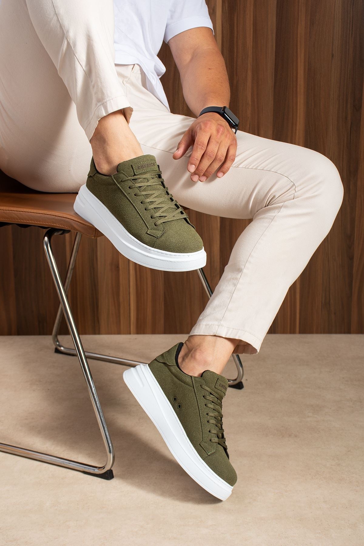 ZRC2623 - Yüksek Kalite Luxen Kalın Taban Süet Erkek Sneaker Haki