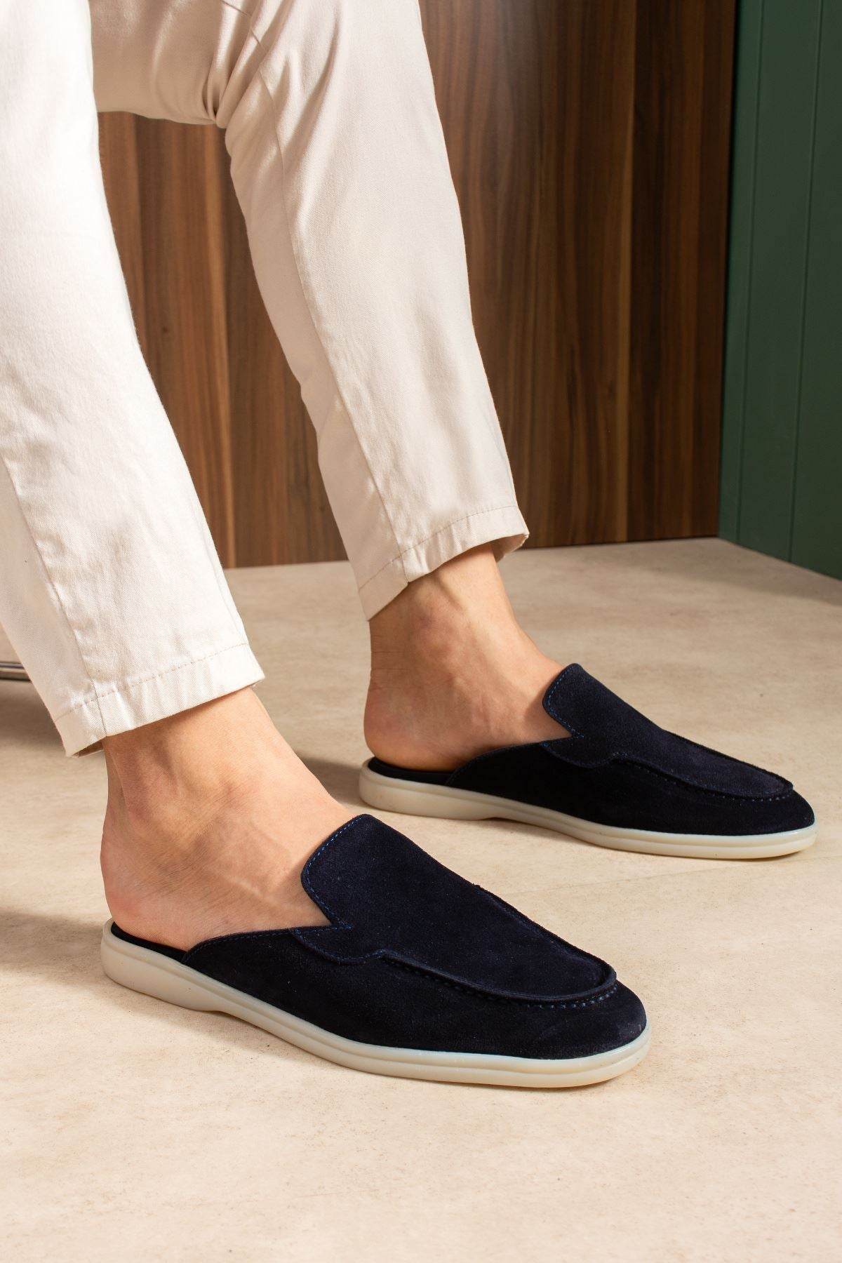 ZRC2625 - Firenze Hakiki Deri Casual Erkek Terlik Lacivert