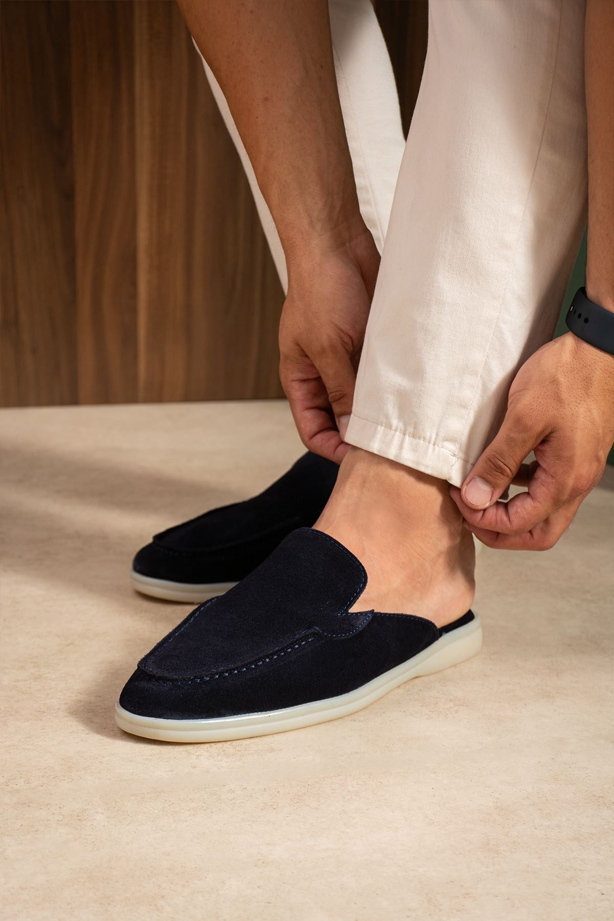 ZRC2625 - Firenze Hakiki Deri Casual Erkek Terlik Lacivert