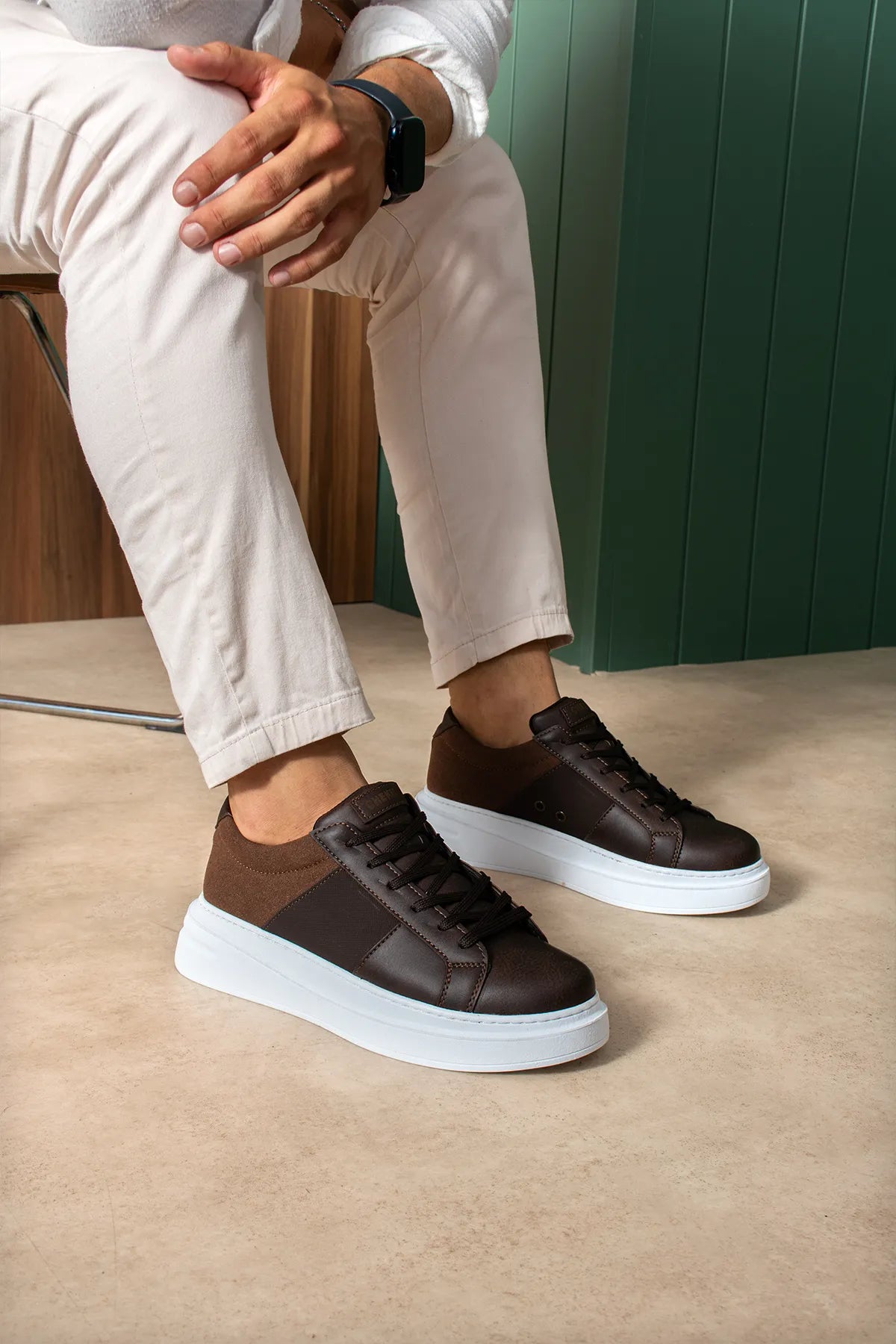 ZRC2627 - Veloura Kalın Taban Bağcıklı Erkek Acı Kahve Sneaker