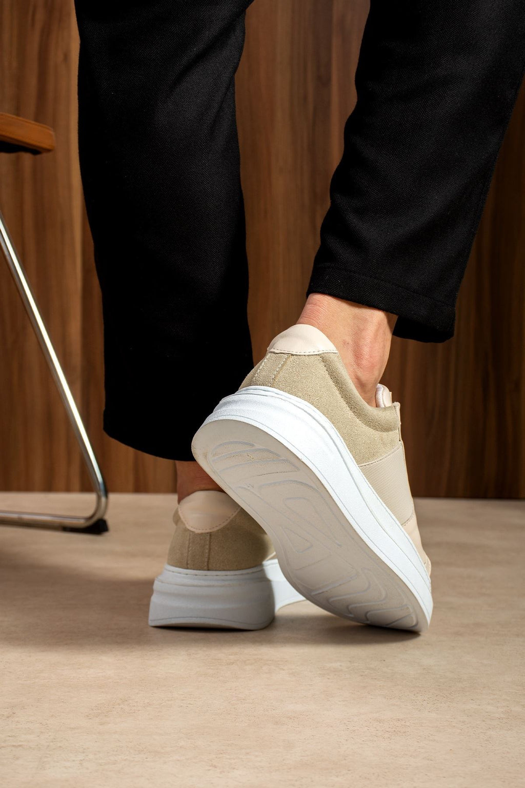 ZRC2627 - Veloura Kalın Taban Bağcıklı Erkek Bej Sneaker